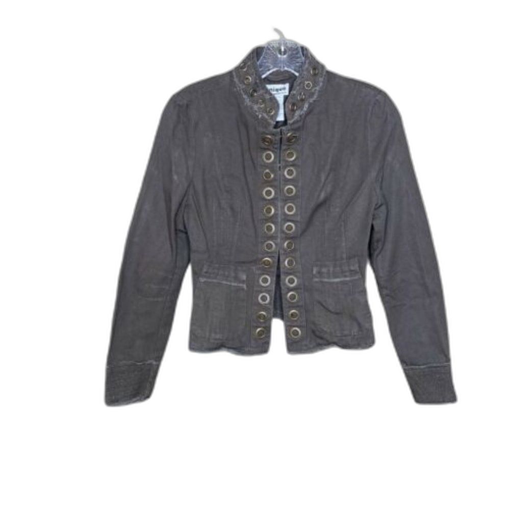 Unique Spectrum Military Style Jacket Women’s Small Gray Cotton Grommet - Picture 2 of 7